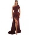 $34.50 Feather Sequins Prom Dress One Shoulder Formal Dress Mermaid Evening Gown SY89 Burgundy Dresses