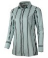 $15.19 Womens Button Down Shirt Casual Long Sleeve Loose Fit Collared Work Blouse Tops Stripe Green Blouses