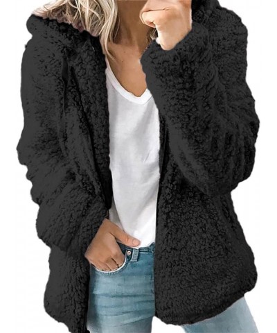 $13.19 Sherpa Coats for Women Fall Winter Warm Fuzzy Fleece Jacket 2024 Fashion Zip Up Hoodie B-black Jackets